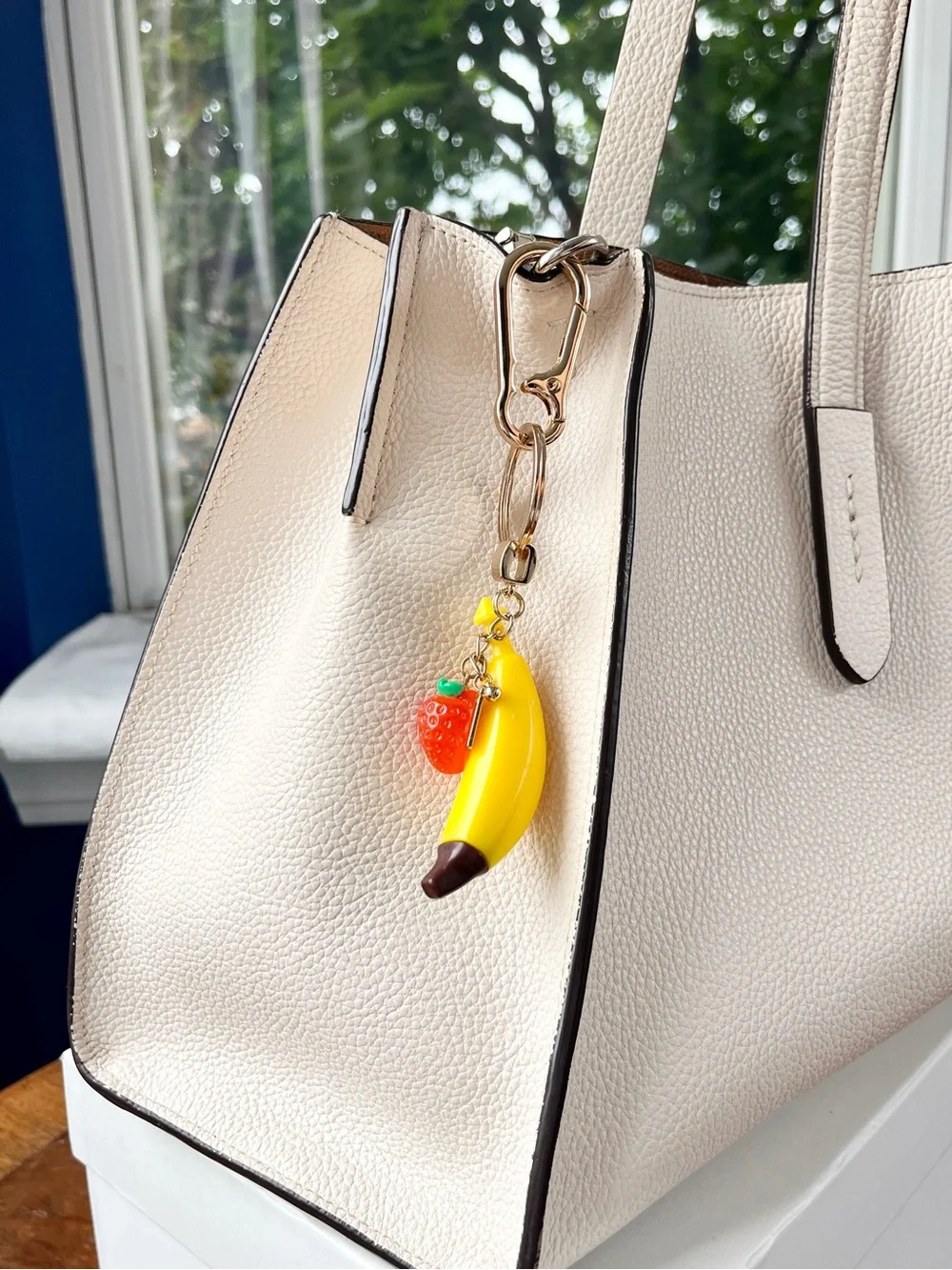 🍌🍓Strawberry-Banana Gold-Tone Metal Bag Charm & Keychain